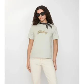 T-shirt in cotone con logo in corsivo a quadri