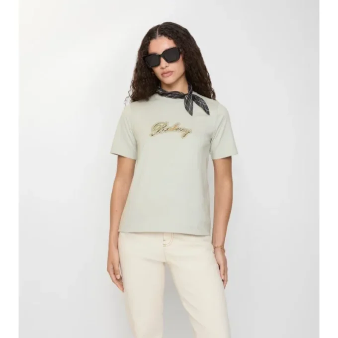 T-shirt in cotone con logo in corsivo a quadri