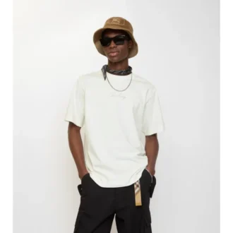 T-shirt in cotone con logo in corsivo a quadri