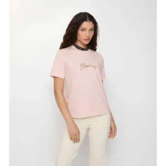 T-shirt in cotone con logo in corsivo a quadri