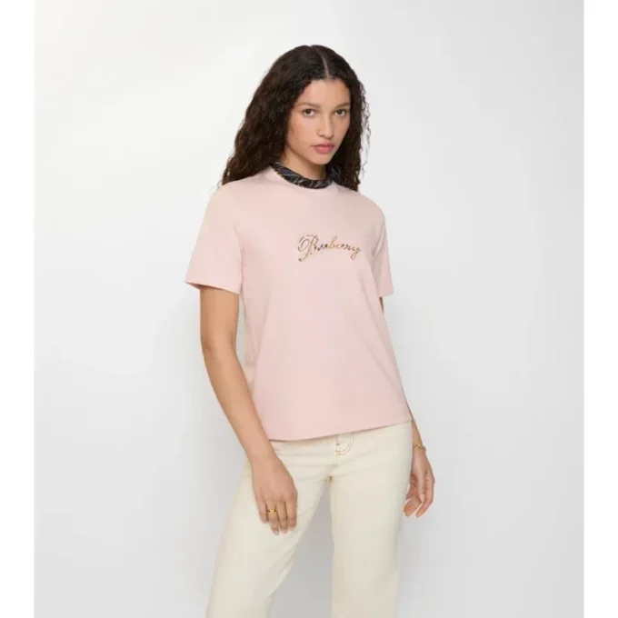 T-shirt in cotone con logo in corsivo a quadri