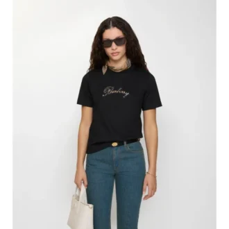 T-shirt in cotone con logo in corsivo a quadri