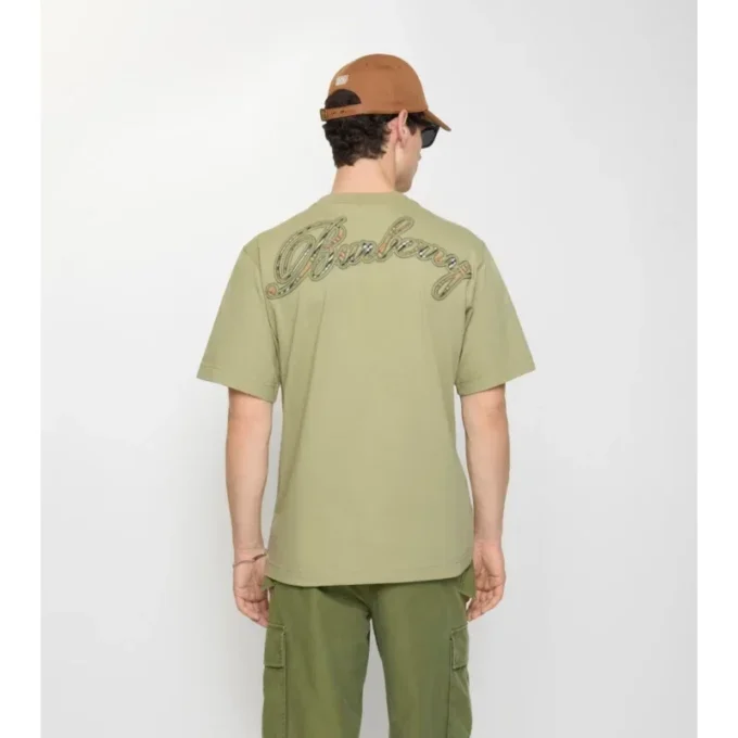T-shirt in cotone con logo in corsivo a quadri
