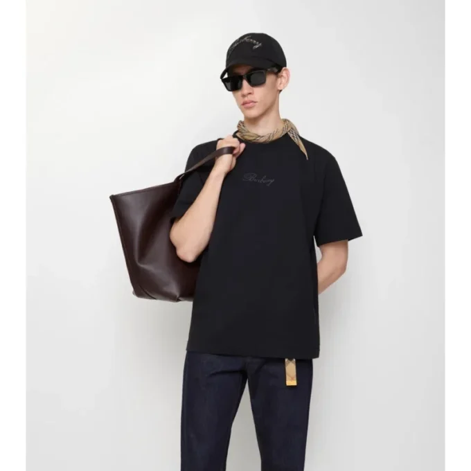 T-shirt in cotone con logo in corsivo a quadri