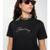 T-shirt in cotone con logo in corsivo a quadri