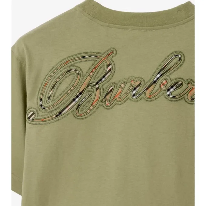T-shirt in cotone con logo in corsivo a quadri