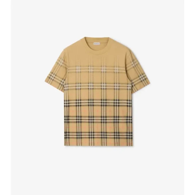 T-shirt in cotone con motivo a quadri sfumato
