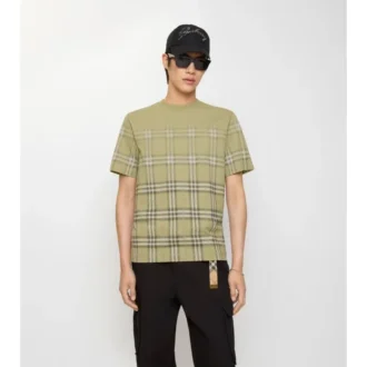 T-shirt in cotone con motivo a quadri sfumato