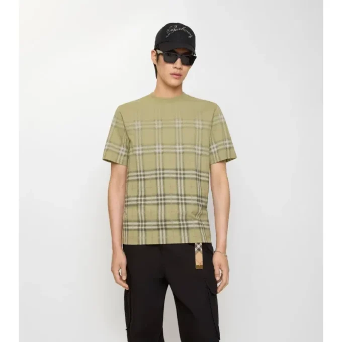 T-shirt in cotone con motivo a quadri sfumato