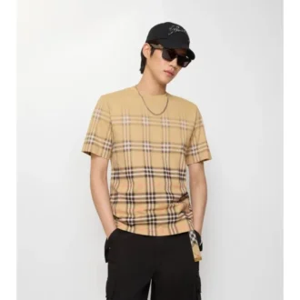 T-shirt in cotone con motivo a quadri sfumato