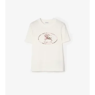 T-shirt in cotone con stampa a quadri e cavaliere