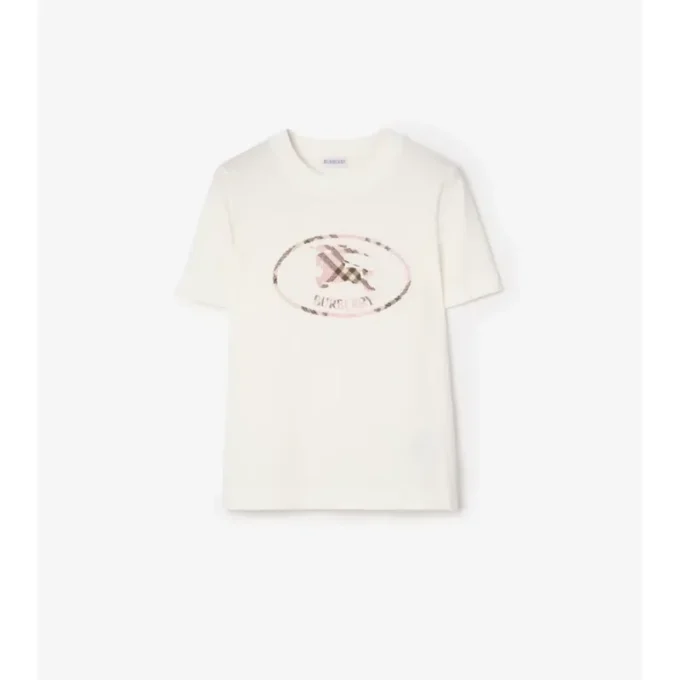 T-shirt in cotone con stampa a quadri e cavaliere