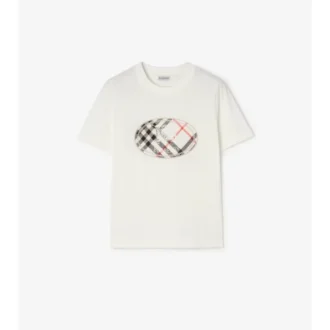 T-shirt in cotone con stampa a quadri e cavaliere