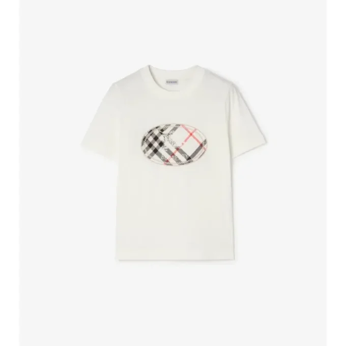 T-shirt in cotone con stampa a quadri e cavaliere