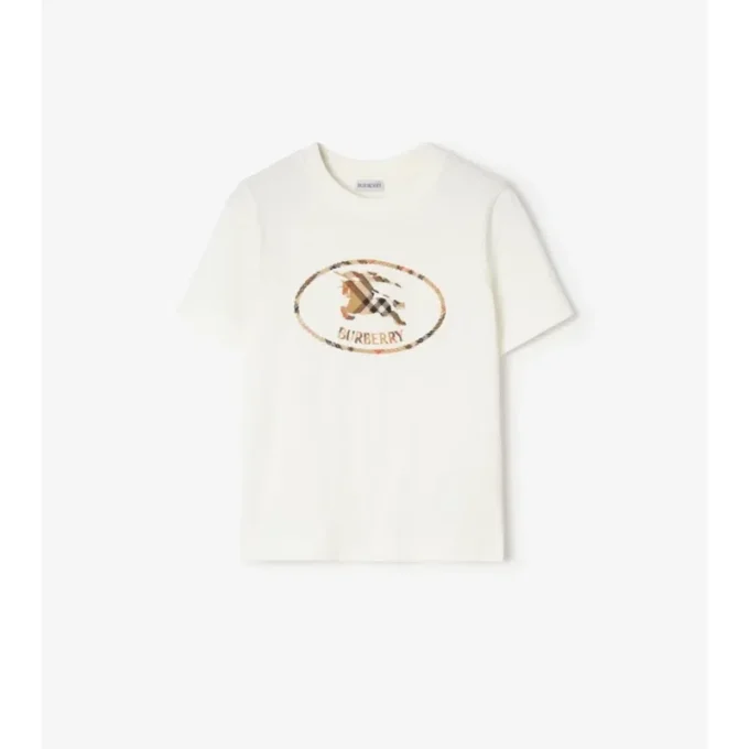 T-shirt in cotone con stampa a quadri e cavaliere