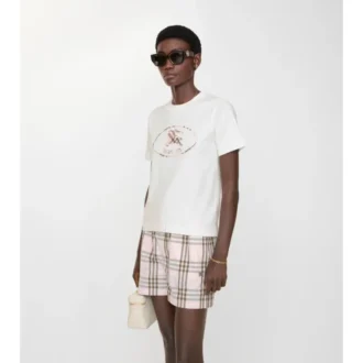 T-shirt in cotone con stampa a quadri e cavaliere