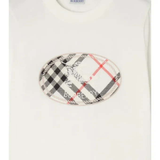 T-shirt in cotone con stampa a quadri e cavaliere