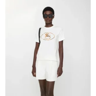 T-shirt in cotone con stampa a quadri e cavaliere