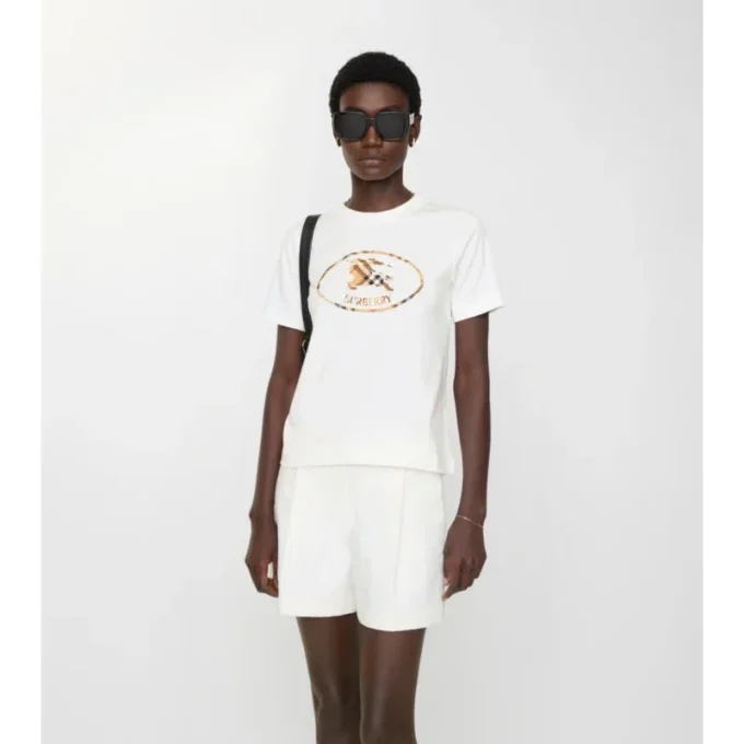 T-shirt in cotone con stampa a quadri e cavaliere