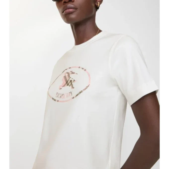 T-shirt in cotone con stampa a quadri e cavaliere