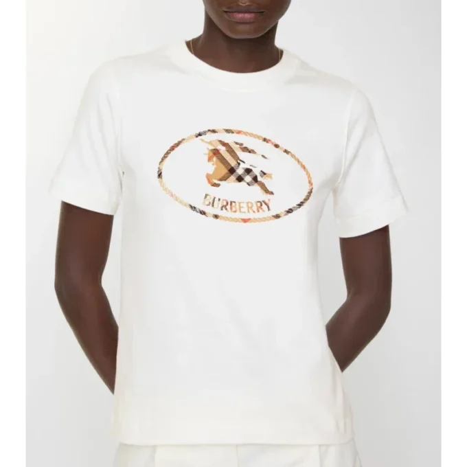 T-shirt in cotone con stampa a quadri e cavaliere