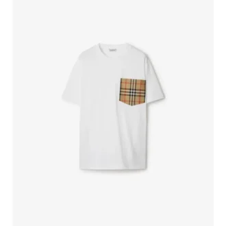 T-shirt in cotone con tasca a quadri