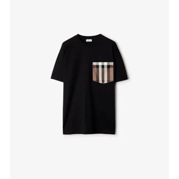 T-shirt in cotone con tasca a quadri