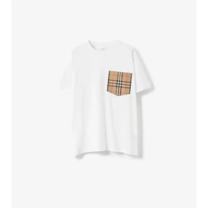 T-shirt in cotone con tasca a quadri
