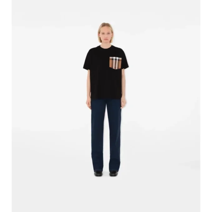 T-shirt in cotone con tasca a quadri