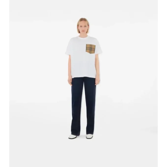 T-shirt in cotone con tasca a quadri