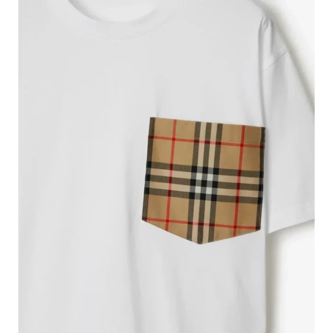 T-shirt in cotone con tasca a quadri