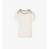 T-shirt in cotone elasticizzato con bordi a quadri
