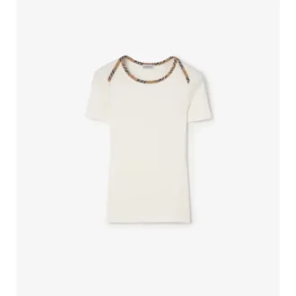 T-shirt in cotone elasticizzato con bordi a quadri