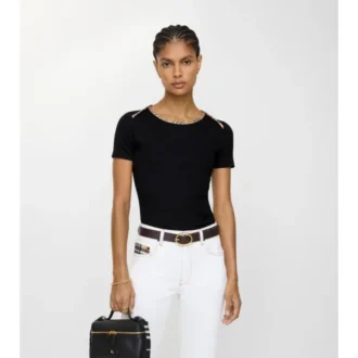T-shirt in cotone elasticizzato con bordi a quadri