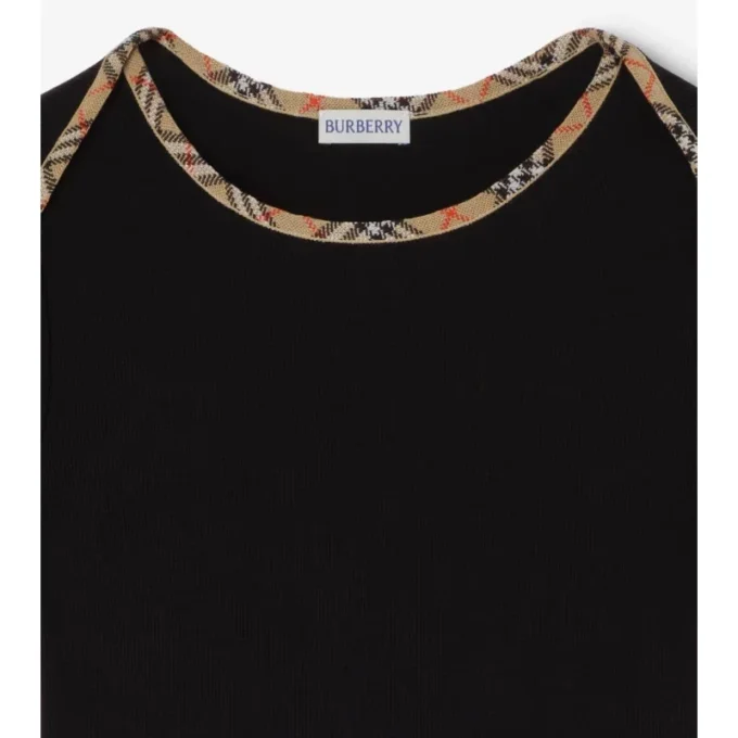 T-shirt in cotone elasticizzato con bordi a quadri
