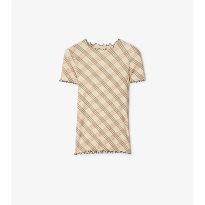 T-shirt in cotone elasticizzato con motivo a quadri