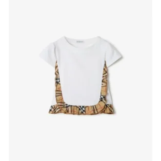 T-shirt in cotone elasticizzato con volant a quadri