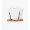 T-shirt in cotone elasticizzato con volant a quadri