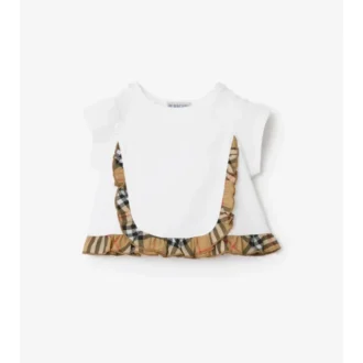 T-shirt in cotone elasticizzato con volant a quadri