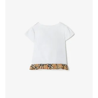 T-shirt in cotone elasticizzato con volant a quadri