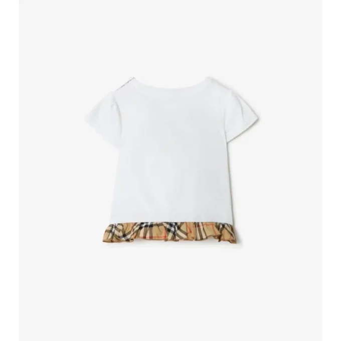 T-shirt in cotone elasticizzato con volant a quadri