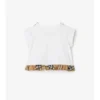 T-shirt in cotone elasticizzato con volant a quadri