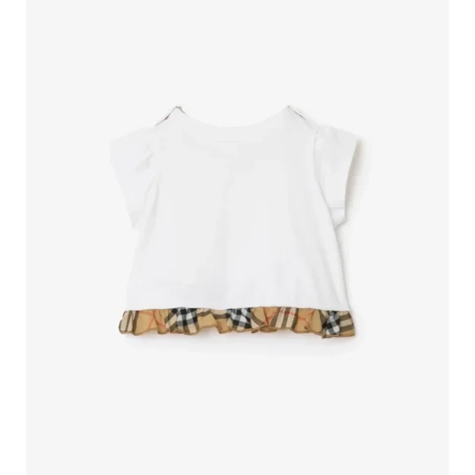 T-shirt in cotone elasticizzato con volant a quadri