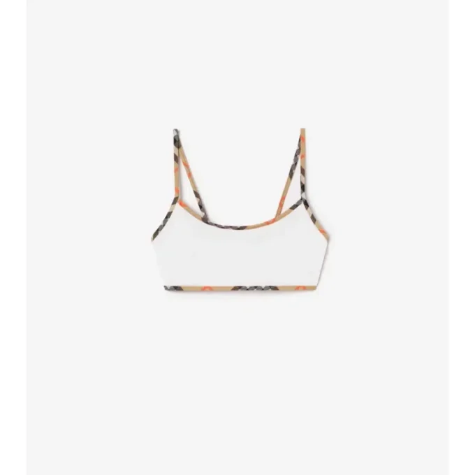 Top bikini con bordi a quadri