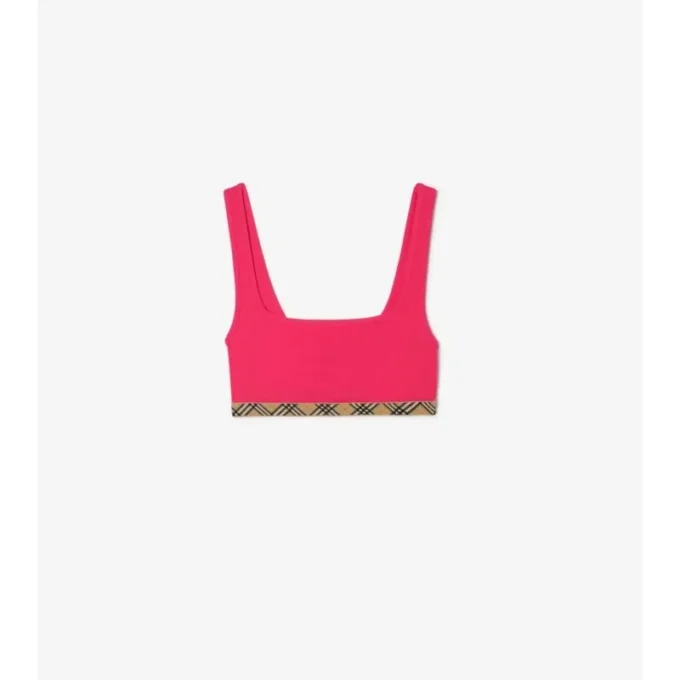 Top bikini con bordi a quadri