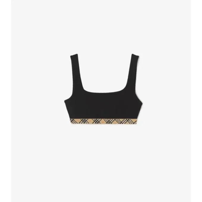 Top bikini con bordi a quadri