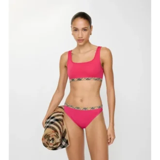 Top bikini con bordi a quadri