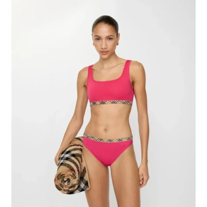 Top bikini con bordi a quadri