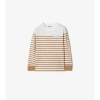 Top in cotone a maniche lunghe con strisce e logo