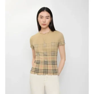 Top in cotone elasticizzato a quadri sfumati